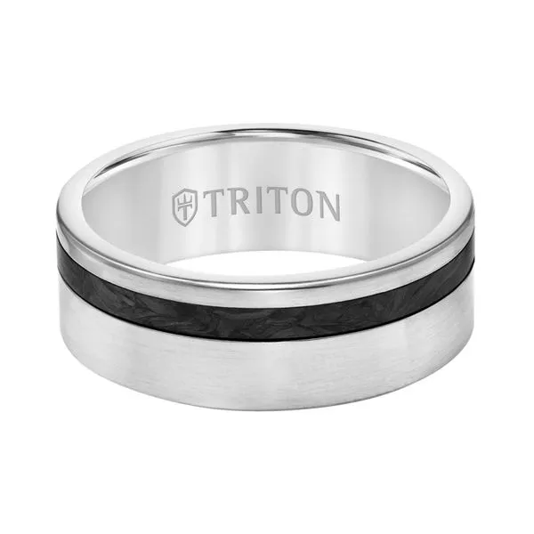 Titanium 7.5 mm Flat Edge Wedding Band with Carbon Fiber Inlay Image 2 Paul Bensel Jewelers Yuma, AZ