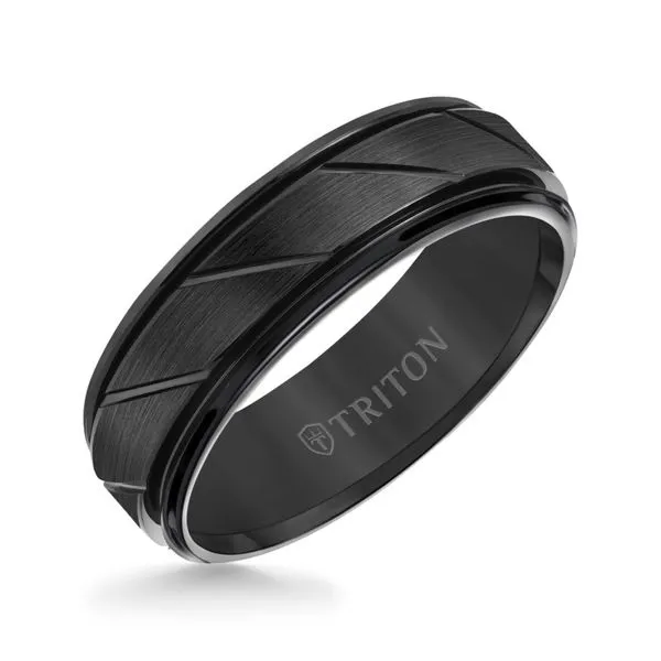 Black Tungsten 7 mm Round Edge Diagonal Cut Center Wedding Band Paul Bensel Jewelers Yuma, AZ