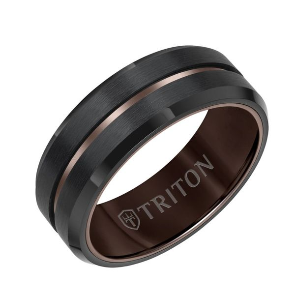 Brown and Black Tungsten 8 mm Step Edge Contemporary Wedding Band with Satin Finish Paul Bensel Jewelers Yuma, AZ