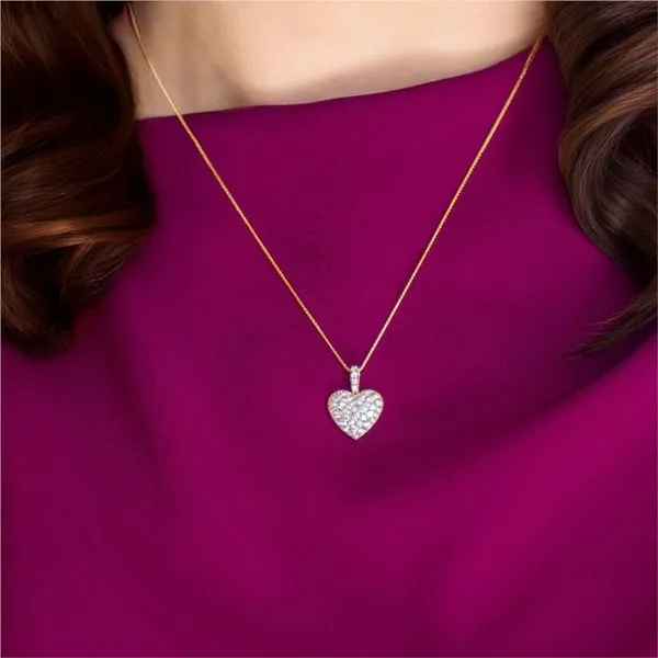 14K Yellow Gold 1.10 ctw Dome Heart Pavé Pendant Image 2 Paul Bensel Jewelers Yuma, AZ