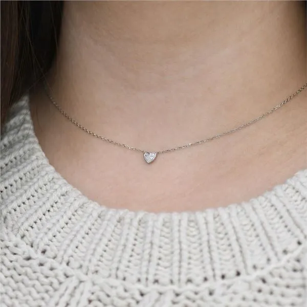 14K White Gold Petite Pavé Diamond Heart Necklace Image 2 Paul Bensel Jewelers Yuma, AZ