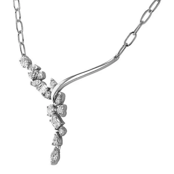 14K White Gold Scattered Diamond Necklace Image 2 Paul Bensel Jewelers Yuma, AZ