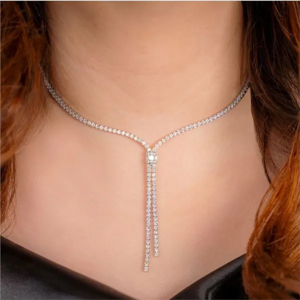 14K White Gold 6.75 ctw Lariat Style Diamond Necklace Image 2 Paul Bensel Jewelers Yuma, AZ