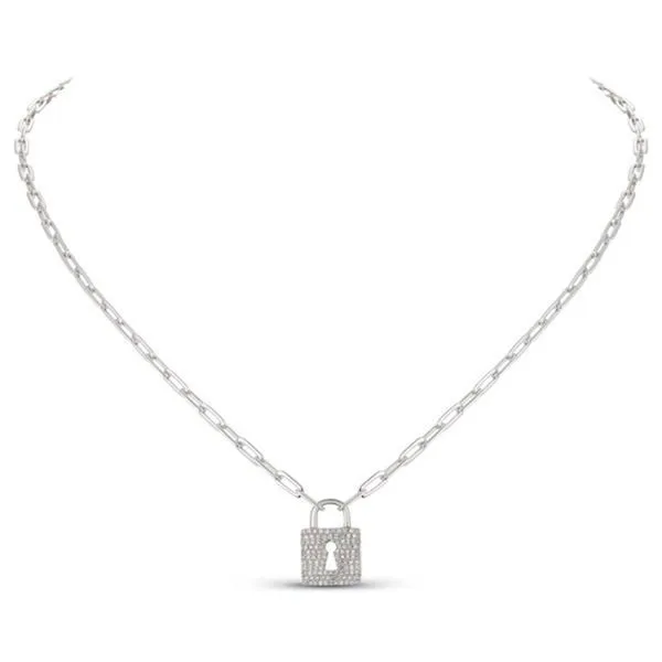 14K White Gold Paper Clip and Diamond Pavé Lock Necklace Paul Bensel Jewelers Yuma, AZ