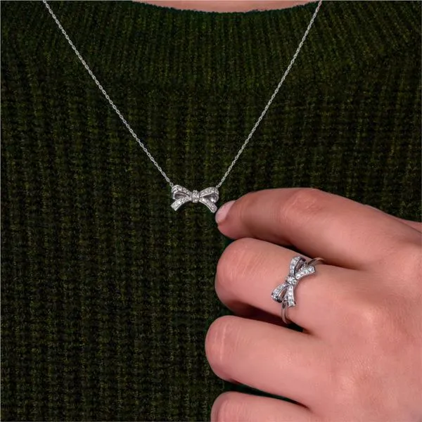 10K White Gold 0.14 ctw Diamond Bow Necklace Image 2 Paul Bensel Jewelers Yuma, AZ