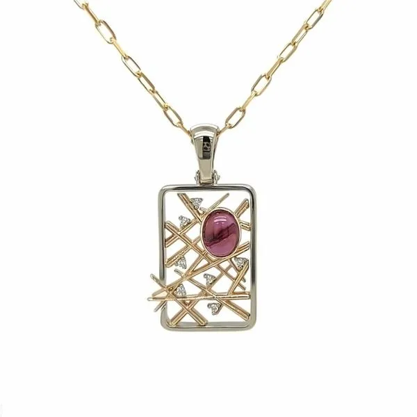 14K Two Tone White and Yellow Gold Bensel Made Rhodolite Garnet and Diamond Lattice Necklace Paul Bensel Jewelers Yuma, AZ