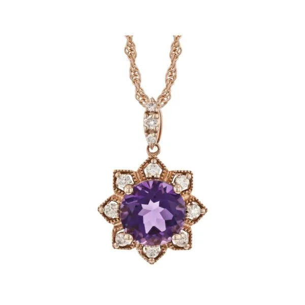 14K Rose Gold Amethyst and Diamond Halo Style Necklace Image 3 Paul Bensel Jewelers Yuma, AZ