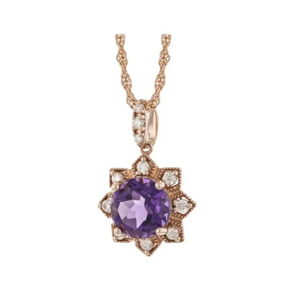 14K Rose Gold Amethyst and Diamond Halo Style Necklace Image 4 Paul Bensel Jewelers Yuma, AZ