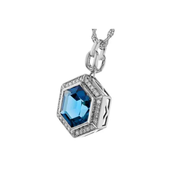 14K White Gold Halo Style London Blue Topaz Necklace Image 2 Paul Bensel Jewelers Yuma, AZ