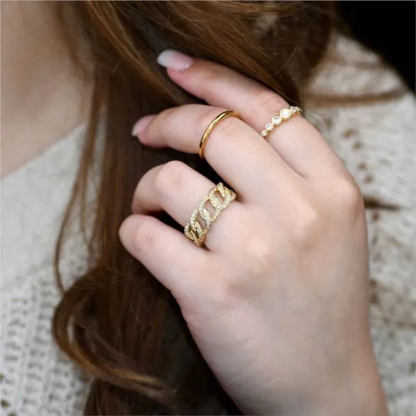 14K Yellow Gold Diamond Curb Chain Ring Image 2 Paul Bensel Jewelers Yuma, AZ