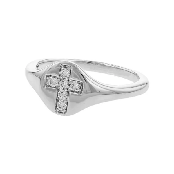14K White Gold Cross Motif Diamond Signet Ring Image 2 Paul Bensel Jewelers Yuma, AZ