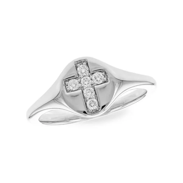 14K White Gold Cross Motif Diamond Signet Ring Paul Bensel Jewelers Yuma, AZ