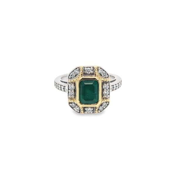 14K and 18K Two Tone Bensel Made Emerald Cut Halo Emerald Ring Paul Bensel Jewelers Yuma, AZ