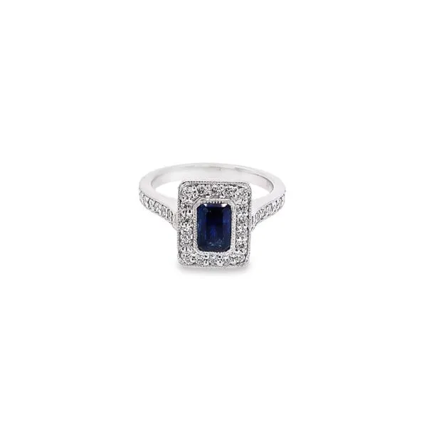 Platinum Bensel Made Emerald Cut Halo Sapphire Ring Paul Bensel Jewelers Yuma, AZ