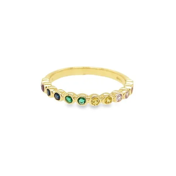 14K Yellow Gold Bezel Set Rainbow Sapphire Ring Image 3 Paul Bensel Jewelers Yuma, AZ