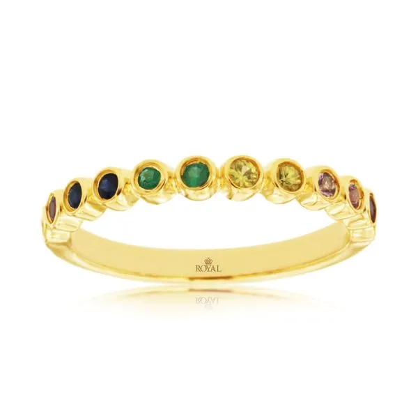 14K Yellow Gold Bezel Set Rainbow Sapphire Ring Image 4 Paul Bensel Jewelers Yuma, AZ