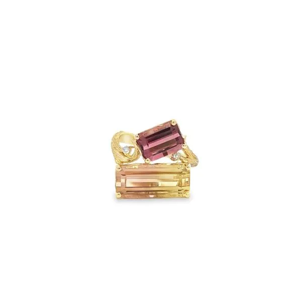 14K Yellow Gold Bark Motif Multicolored Tourmaline and Diamond Fashion Ring Image 3 Paul Bensel Jewelers Yuma, AZ