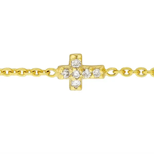 14K Yellow Gold Sideways Mini Diamond Cross Bolo Bracelet Image 2 Paul Bensel Jewelers Yuma, AZ