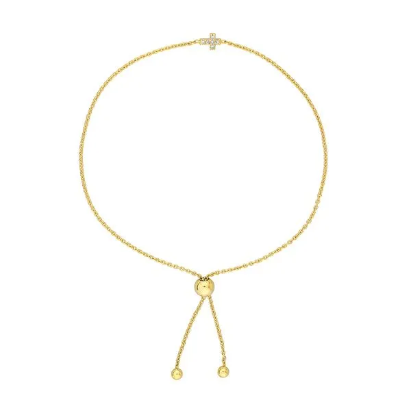 14K Yellow Gold Sideways Mini Diamond Cross Bolo Bracelet Image 3 Paul Bensel Jewelers Yuma, AZ