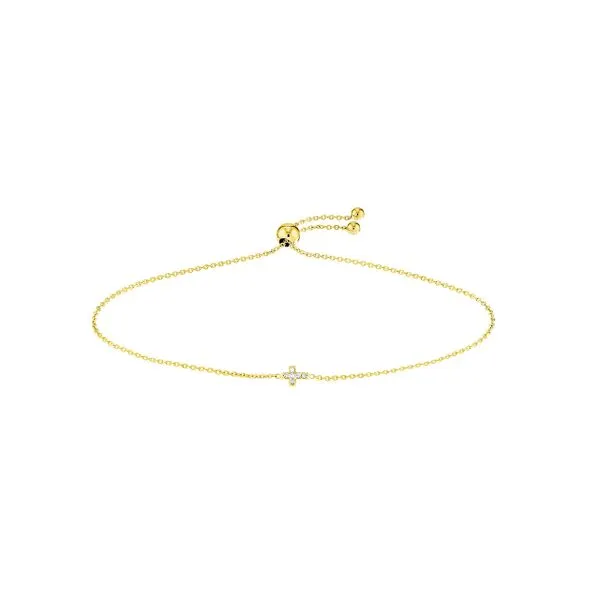 14K Yellow Gold Sideways Mini Diamond Cross Bolo Bracelet Paul Bensel Jewelers Yuma, AZ