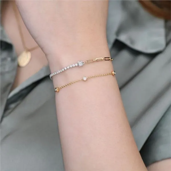 14K Two Tone 50/50 Diamond Tennis and Paper Clip Chain Bracelet Image 2 Paul Bensel Jewelers Yuma, AZ