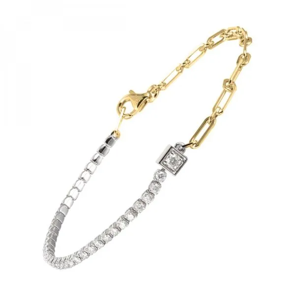 14K Two Tone 50/50 Diamond Tennis and Paper Clip Chain Bracelet Paul Bensel Jewelers Yuma, AZ