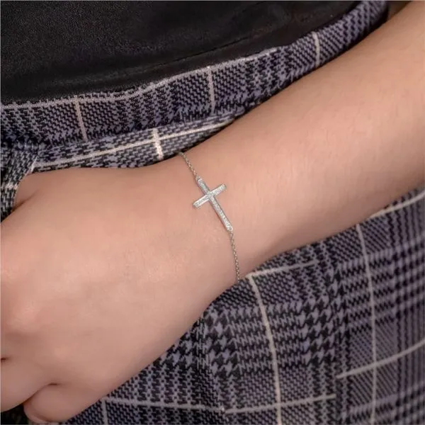 Sterling Silver 0.10 ctw Diamond Cross Bracelet Image 2 Paul Bensel Jewelers Yuma, AZ