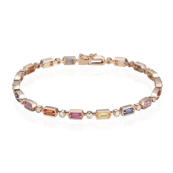 14K Rose Gold Multi Color Sapphire and Diamond Link Style Bracelet Paul Bensel Jewelers Yuma, AZ