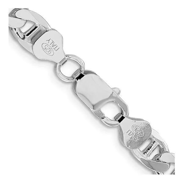Sterling Silver Rhodium-Plated 7.4 mm Flat Cuban Anchor Chain - 24 inches Image 4 Paul Bensel Jewelers Yuma, AZ