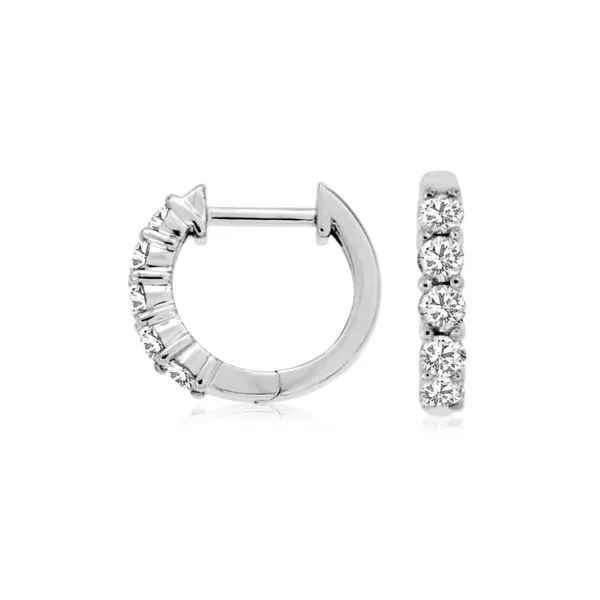 14K White Gold 12 mm Diamond Hugger Hoops Image 2 Paul Bensel Jewelers Yuma, AZ