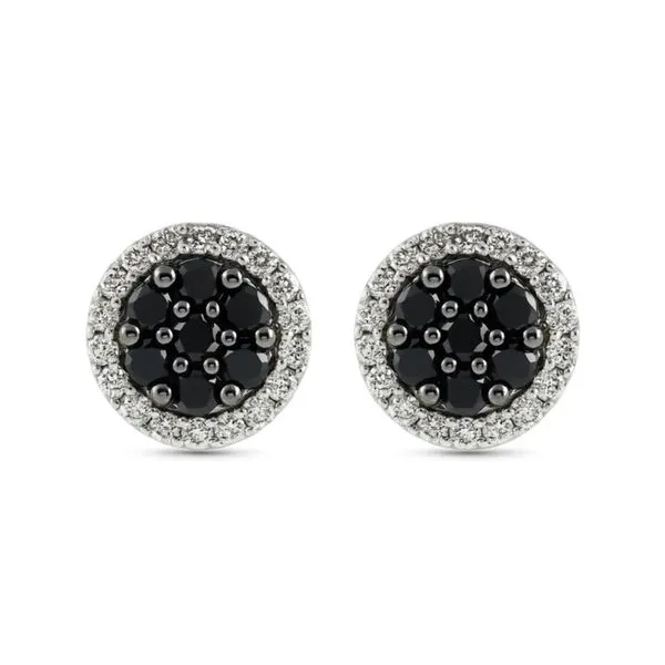 14K White Gold Halo Style Black and White Diamond Cluster Earrings Paul Bensel Jewelers Yuma, AZ