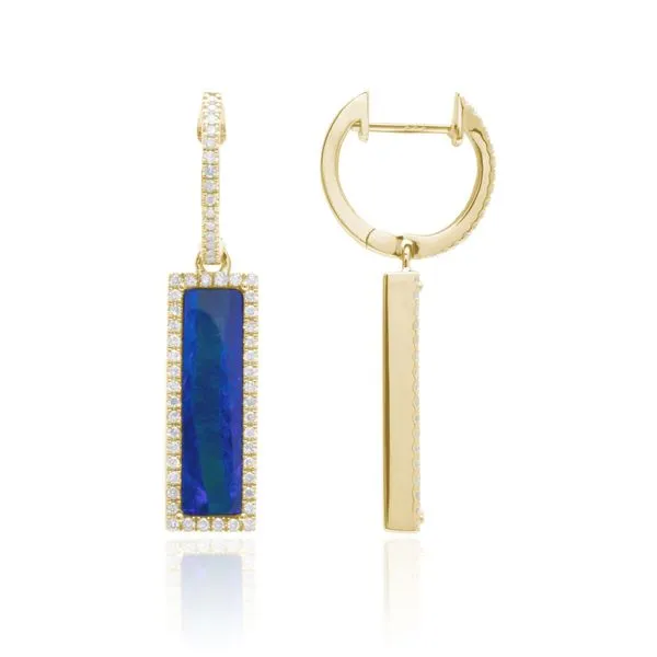 14K Yellow Gold Rectangular Halo Opal Earrings Paul Bensel Jewelers Yuma, AZ