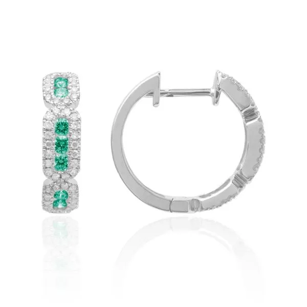 14K White Gold Emerald and Diamond Hoops Paul Bensel Jewelers Yuma, AZ