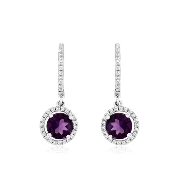 14K White Gold Halo Style Amethyst Dangle Earrings Paul Bensel Jewelers Yuma, AZ