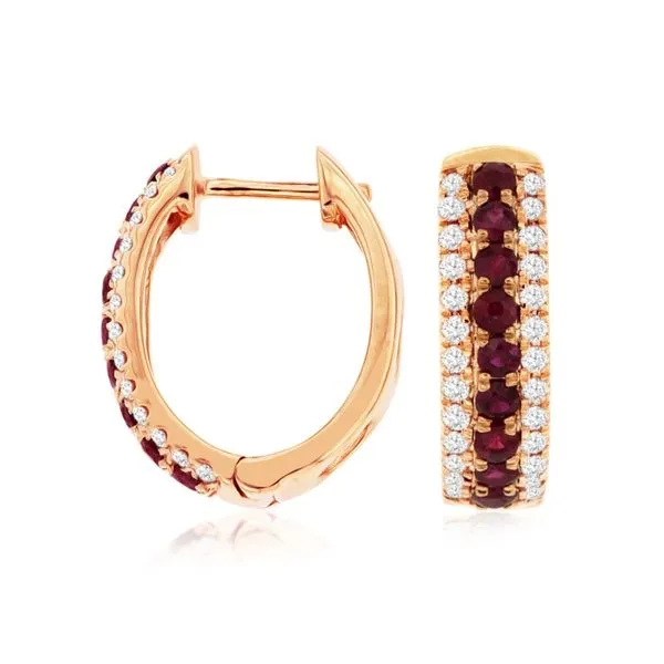 14K Rose Gold Ruby and Diamond Oval Hoops Paul Bensel Jewelers Yuma, AZ