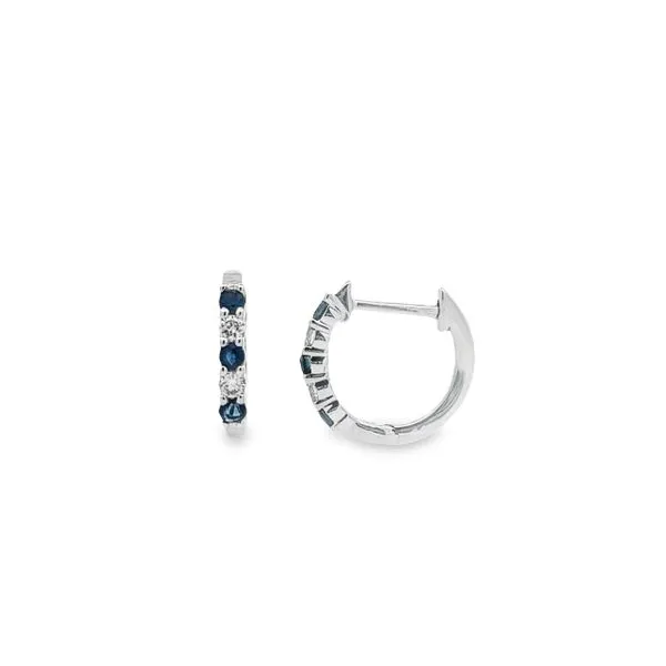 14K White Gold 12 mm Sapphire and Diamond Hugger Hoops Image 2 Paul Bensel Jewelers Yuma, AZ