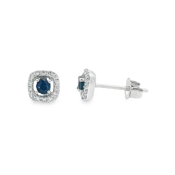 14K White Gold Cushion Shaped Sapphire Halo Studs Paul Bensel Jewelers Yuma, AZ