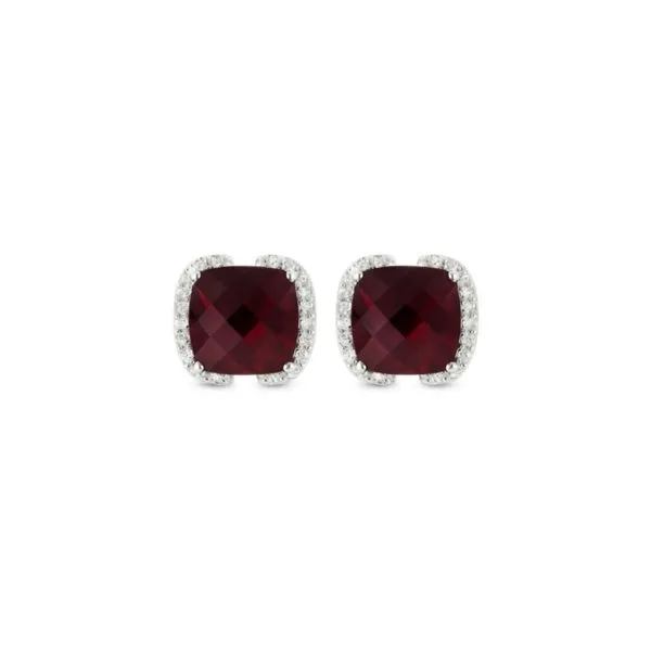14K White Gold Garnet and Diamond Halo Style Earrings Image 3 Paul Bensel Jewelers Yuma, AZ