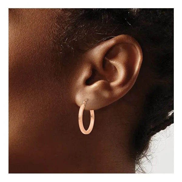 14K Rose Gold 2 x 20 mm Square Tube Hoop Earrings Image 2 Paul Bensel Jewelers Yuma, AZ