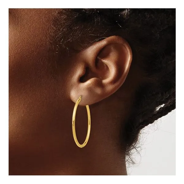 14K Yellow Gold 2 x 35 mm Polished Hoop Earrings Image 2 Paul Bensel Jewelers Yuma, AZ