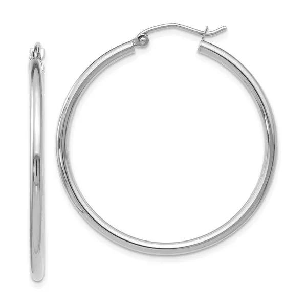 14K White Gold 2 x 35 mm Polished Hoops Image 3 Paul Bensel Jewelers Yuma, AZ