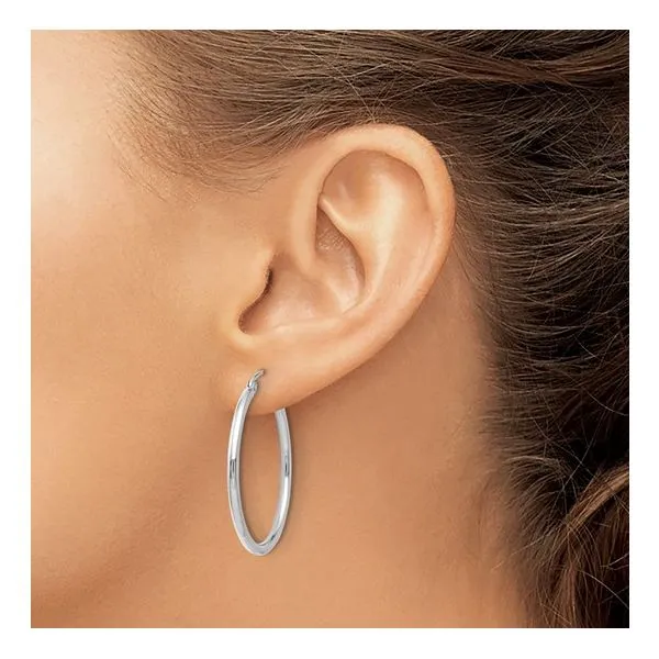 14K White Gold 2 x 30 mm Polished Hoops Image 2 Paul Bensel Jewelers Yuma, AZ