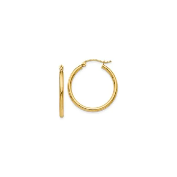 14K Yellow Gold 2 x 25 mm Polished Hoops Image 3 Paul Bensel Jewelers Yuma, AZ