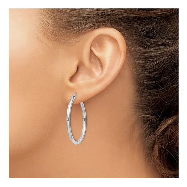 Sterling Silver 2.5 x 34 mm Polished Hoop Earrings Image 3 Paul Bensel Jewelers Yuma, AZ