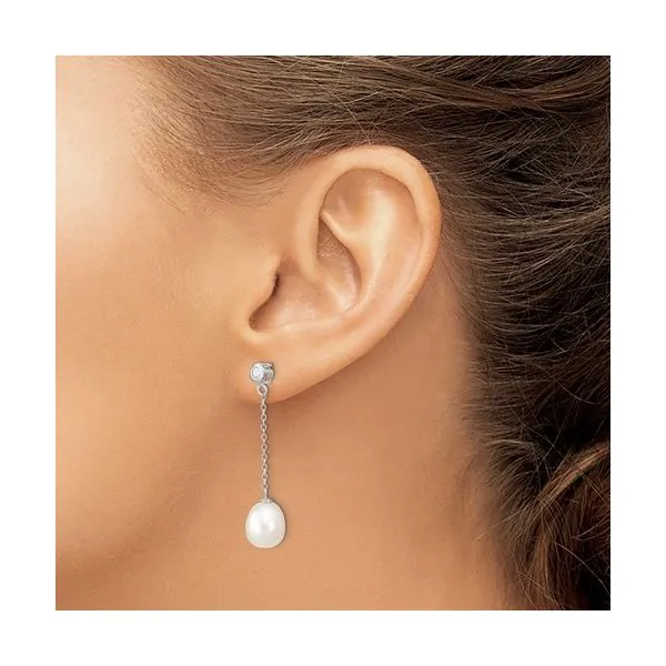 Sterling Silver Cultured Freshwater and CZ Dangle Earrings Image 2 Paul Bensel Jewelers Yuma, AZ