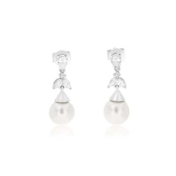 14K White Gold Drop Style Cultured Freshwater Pearl and Diamond Earrings Paul Bensel Jewelers Yuma, AZ