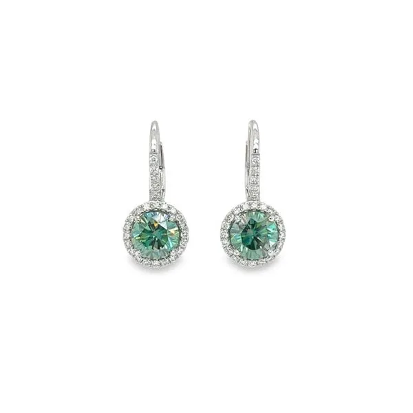 14K White Gold Teal Moissanite Halo Drop Earrings Paul Bensel Jewelers Yuma, AZ
