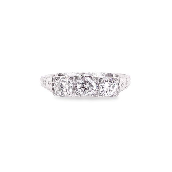 18K White Gold Antique Three Stone Diamond Anniversary Band Paul Bensel Jewelers Yuma, AZ