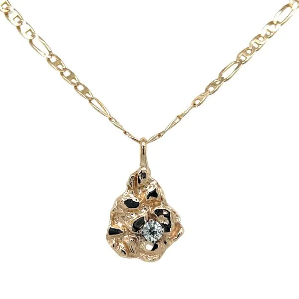 Men's 14K Yellow Gold Nugget Motif Diamond Necklace Paul Bensel Jewelers Yuma, AZ