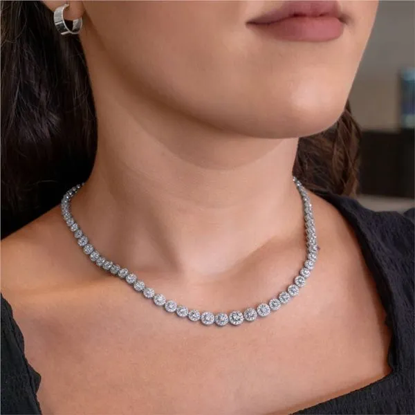 14K White Gold 10 ctw Halo Style Riviera Style Diamond Necklace Image 2 Paul Bensel Jewelers Yuma, AZ